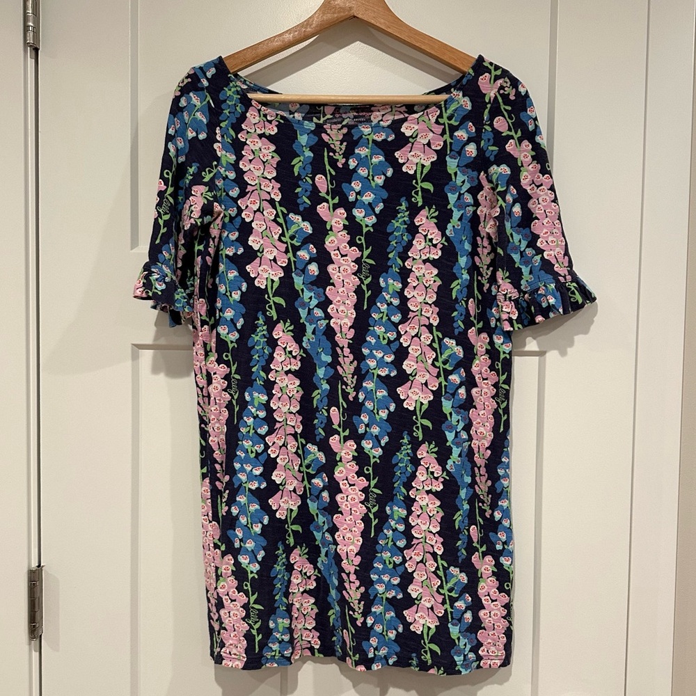 Lily Pulitzer Floral Ruffle Sleeved Knit Tunic Mini Dress Spring Size Small S